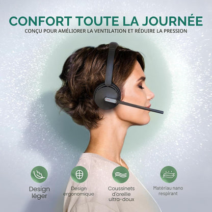 WH64 Casque Sans Fil DECT & Bluetooth, Casque Avec Microphone | Mono,Certifié Teams,185M Portée,3 Micros Antibruit,26H Conversation,Casque Pour Téléphone Ip,Pc,Laptop
