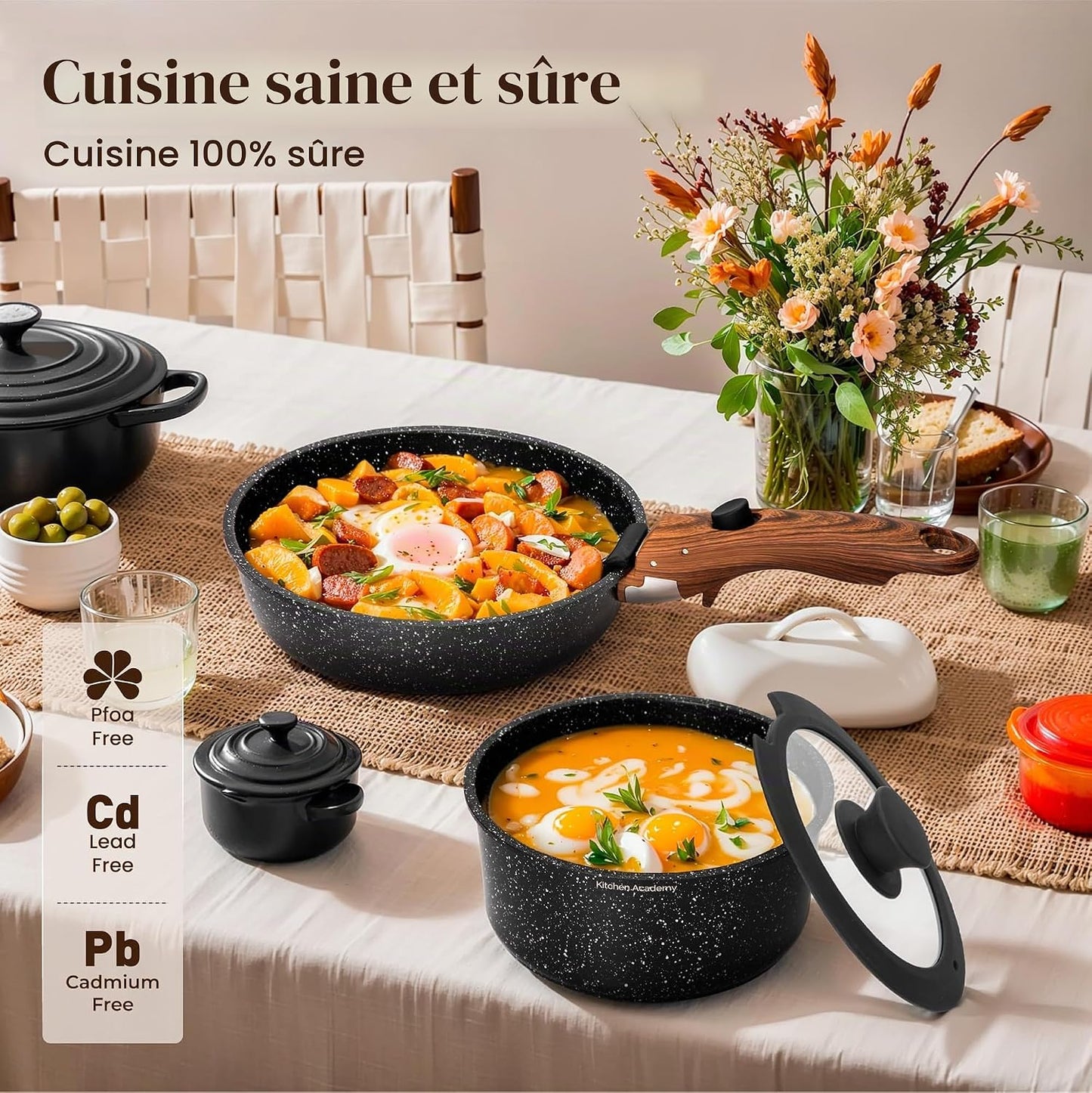 10 PCS Batterie Cuisine Induction Avec Poignée Amovible | Batterie De Cuisine Tout-Feux, Revêtement Antiadhésif En Granit Empilable Convient Aux Camping-Cars Et Au Camping