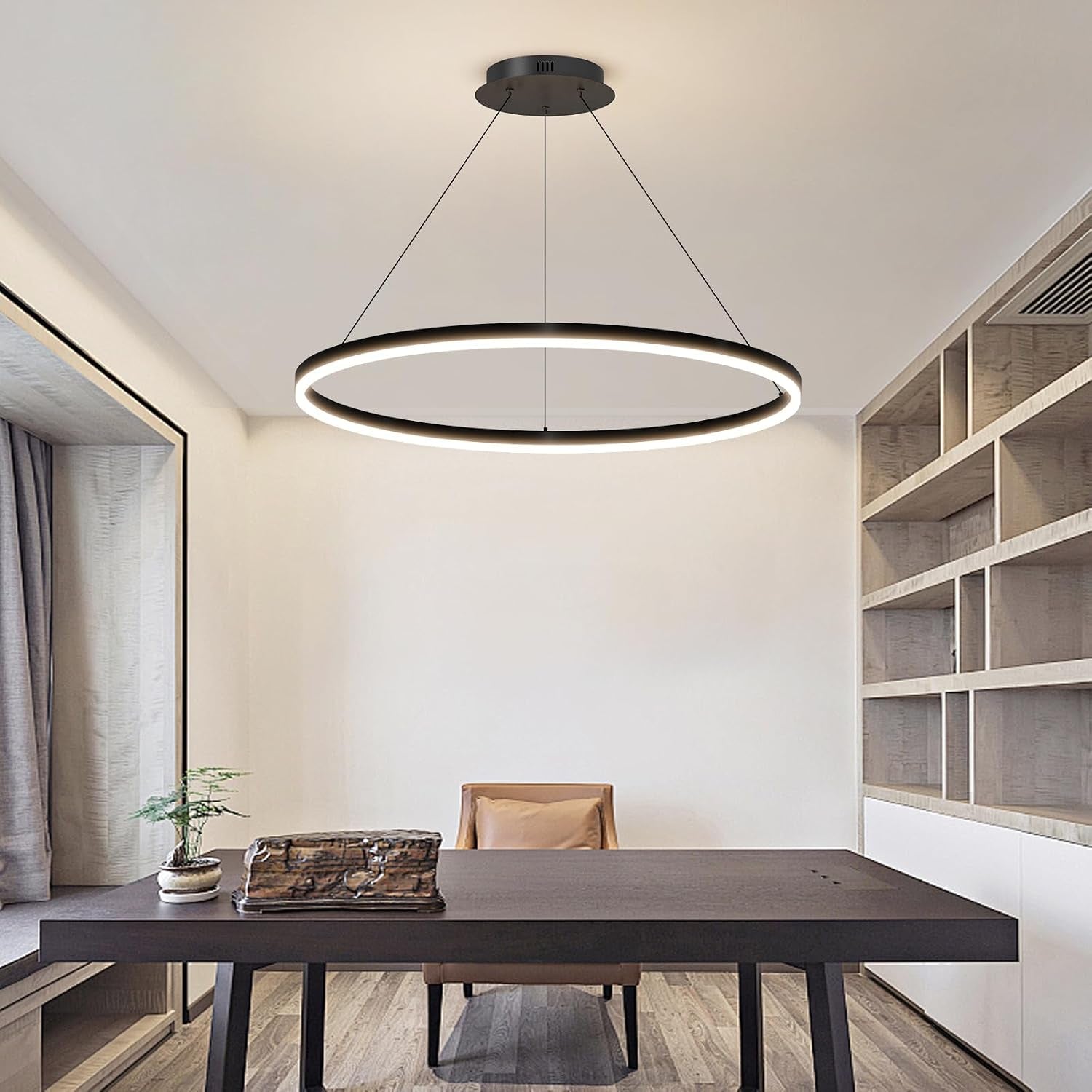 60Cm Luminaires Suspendus Pour Table À Manger Ronde, Lustre À Gradation De 10% À 100% Lampe Pendante De Cuisine LED 3000K/4500K/6500K Luminaire Suspendu Réglable En Hauteur Pour L'Île