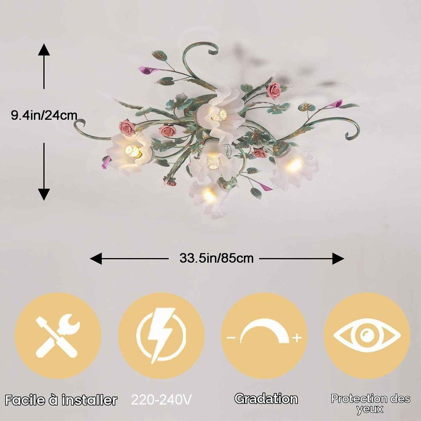 Led Plafonniers De Villa De Campagne,Lustre Avec Abat-Jour En Verre Et Conception De Fleurs Fleurs,Vintage Suspension Luminaire, Pour Chambre À Coucher Salon Chambre À Coucher Restaurant Couloir