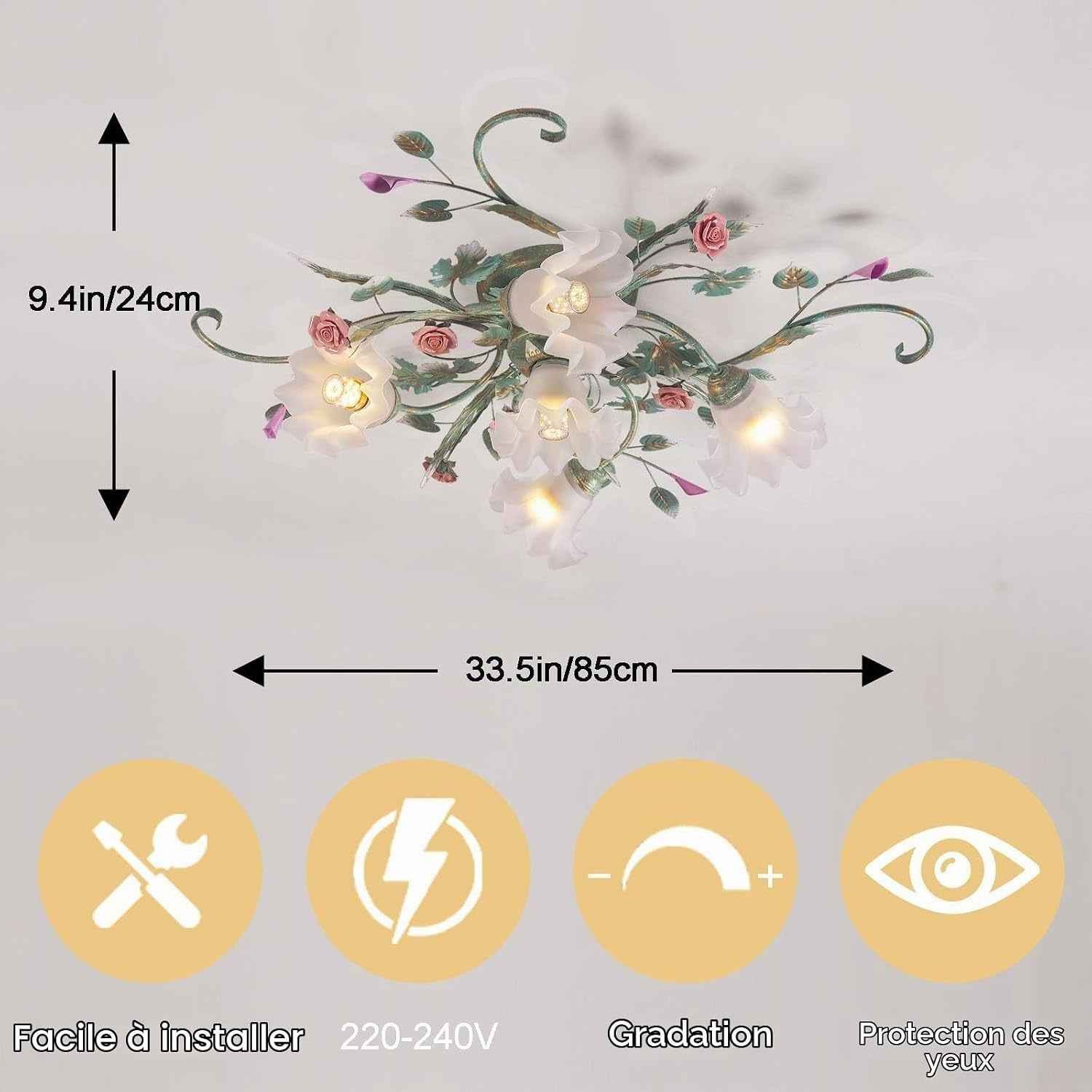 Led Plafonniers De Villa De Campagne,Lustre Avec Abat-Jour En Verre Et Conception De Fleurs Fleurs,Vintage Suspension Luminaire, Pour Chambre À Coucher Salon Chambre À Coucher Restaurant Couloir