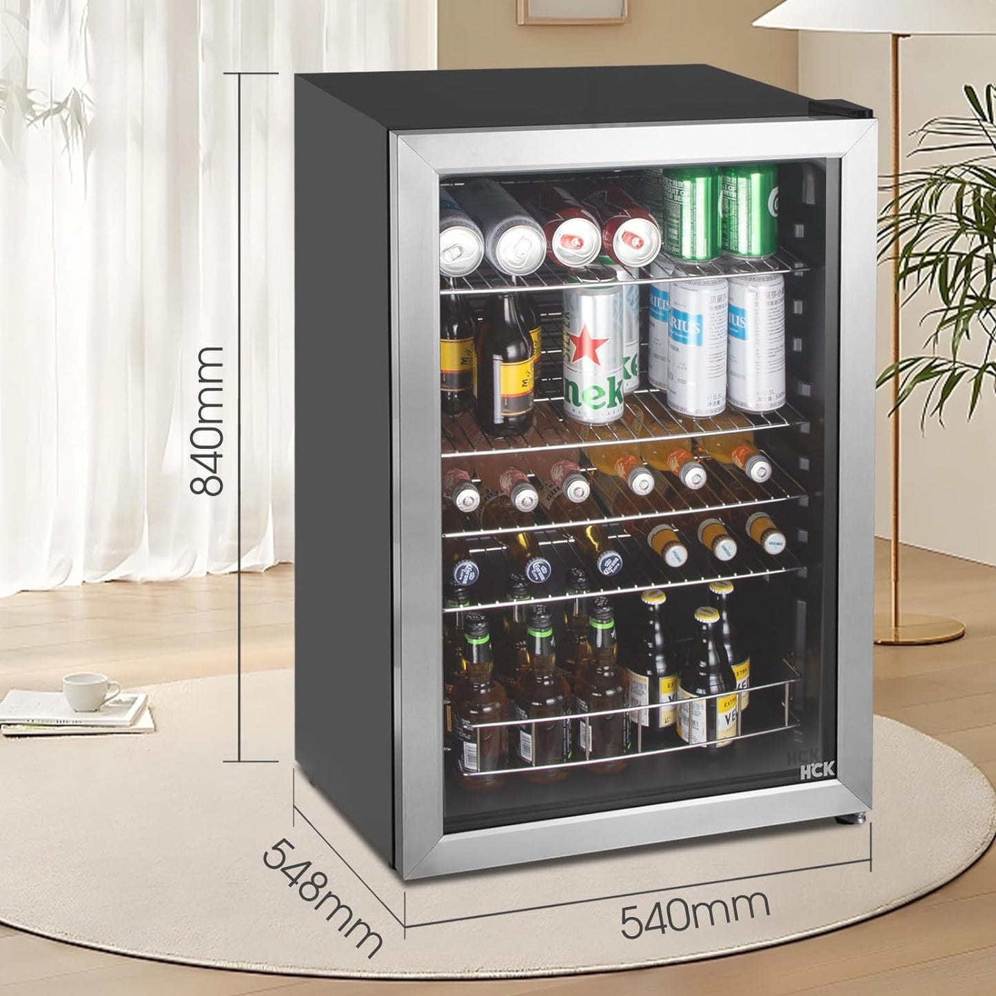 115L Réfrigérateur À Boissons En Pose Libre Avec Porte En Verre Double Vitrage, Température Réglable De 0 À 10 ℃, 4 Étagères Amovibles Pour Bières Et Boissons