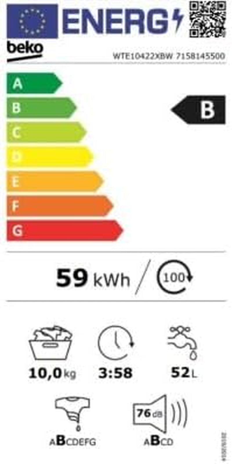 BEKO Lave Linge Frontal WTE10422XBW