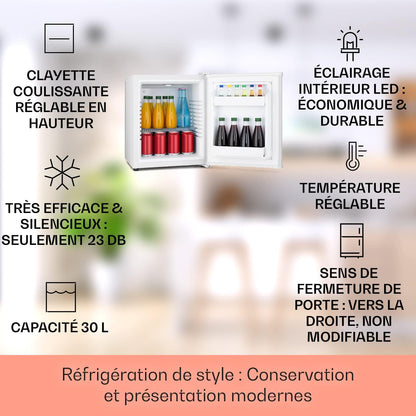 Mini Frigo De Chambre De 30L Pour Snacks Et Boissons, Petit Frigo Top Silencieux, Mini Bar, Petit Réfrigérateur Camping, Mini Frigo Cosmetique, Refrigerateur Avec Étagères Réglables, 5-15°C