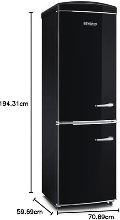 Réfrigérateur Congélateur Combiné Total Nofrost, Pose Libre, Largeur 60 Cm, 315 L, Classe E, Veggibox Inclus, Rétro, Noir, RKG 888