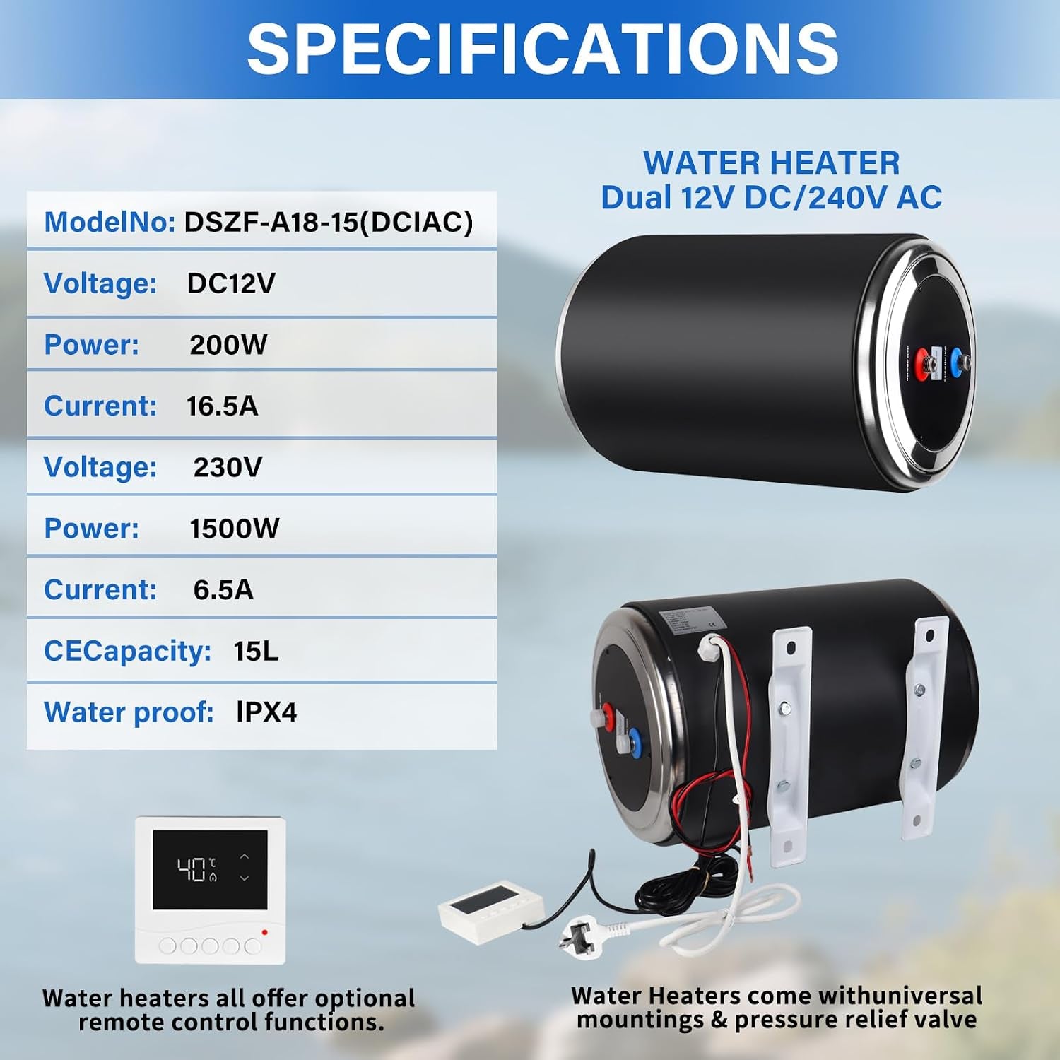 Chauffage À Eau Double Puissance, 12 V CC 200 W/230 V CA 1500 W, 10 L, Pour Caravane, Camping, Prise EU 230 V RV, Chauffe-Eau Instantané, Pour Camping-Cars