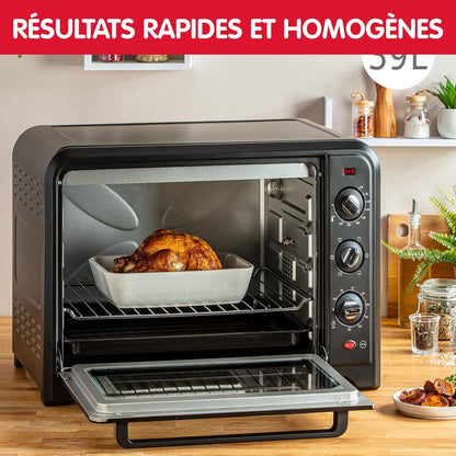 Four Électrique 39 L, 7 Modes De Cuisson, Chaleur Tournante, Thermostat Réglable Jusqu’À 240° C, Tournebroche, Minuteur 120 Min, Grille Réversible, Optimo Noir OX485810