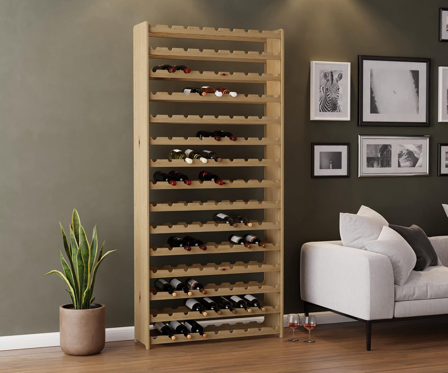 Série RW Étagère À Vin En Bois Pour Bouteilles, Anthracite, Marron, Naturel, RW-3, 13-15 Couchés, Pour 91-135 Bouteilles, Vin, Porte-Bouteilles (Naturel, RW-3-135, 198 X 92 X 26,5, Pour 135