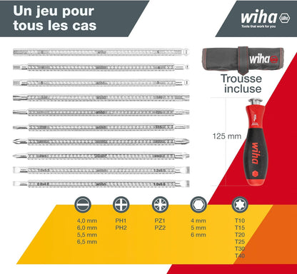 3591 Lot De 11 Tournevis À Fente/Cruciforme/Réversible | (03591) for Recessed Screws, Hex, Phillips, TORX, Slotted Incl. Roll-Up Pouch I Screwdriver Set