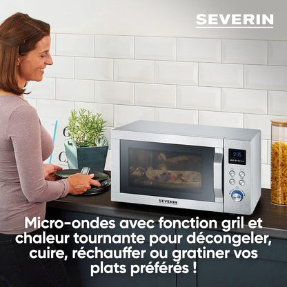 Four À Micro-Ondes 25 L, 1 950 W, Four Micro-Onde Avec Fonction Gril Et Chaleur Tournante Brassée, Micro-Onde Avec 10 Niveaux De Puissance, Plateau À Pizza Amovible (? 28 Cm), Inox,Mw 7774