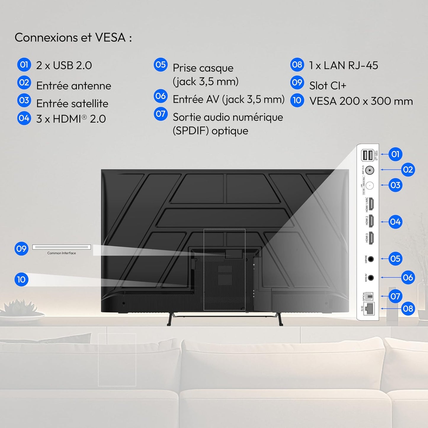125.7 Cm 50" Téléviseur QLED Ultra HD Smart TV Dolby Vision HDR Dolby Atmos Vida Store Prime Video Disney+ DAZN Hbbtv PVR Bluetooth HD+, MD850602