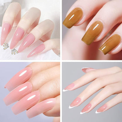 15Ml Builder Gel 5 En 1, Gel De Construction Ongle Pose Americain, Gummy Base Et Structure Avec 100Pcs Chablon Ongle Pour Extensions, Renforcement, Réparation De Manucure-Rose Nude