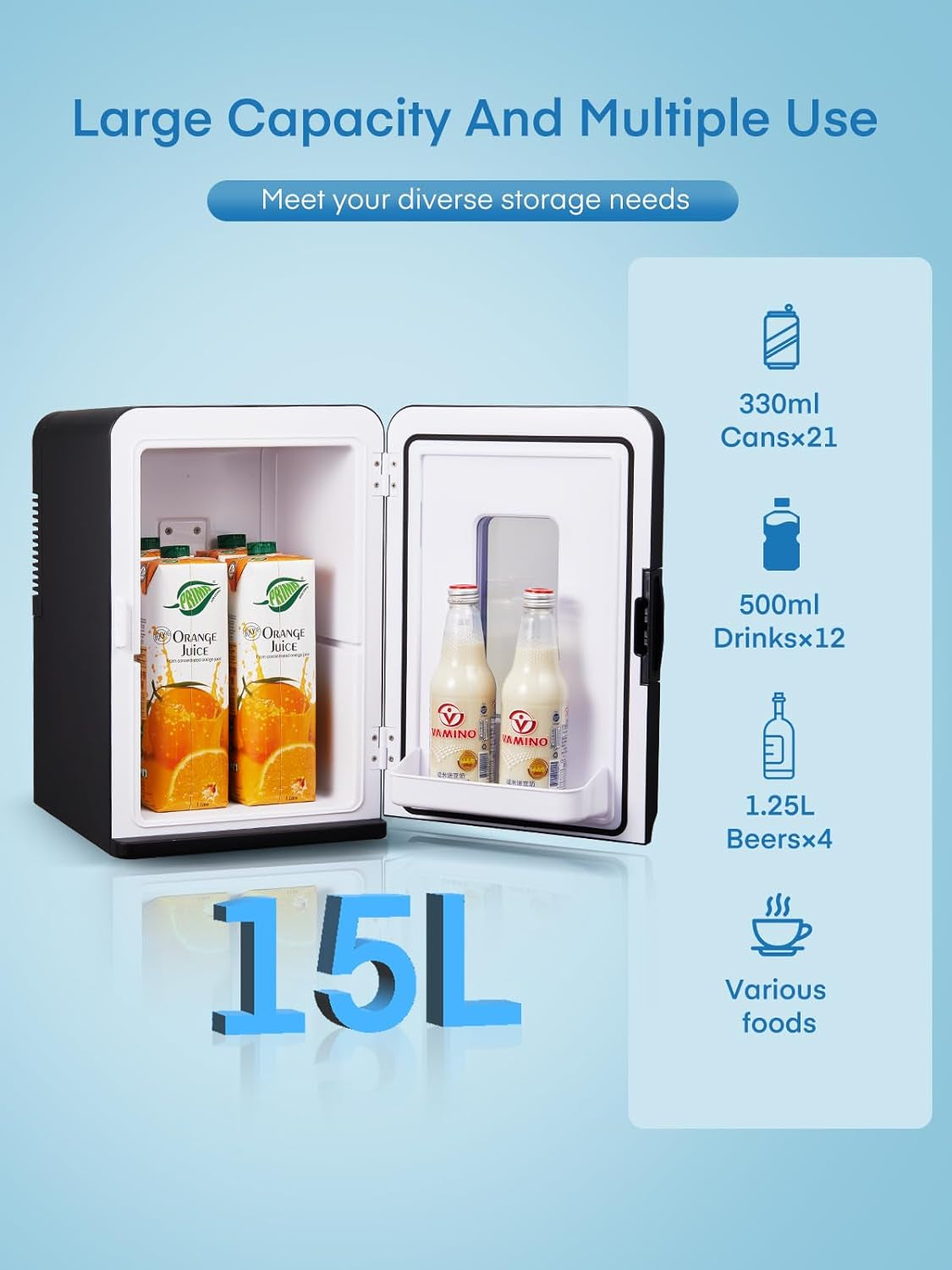 Mini Frigo De Chambre 15L/21 Cans, Réfrigérateur Électrique Avec ECO Mode Silencieux Pour Chambre/Voiture, Fonction Chaud/Froid, 12V/220V Glacière Portable De Beauté