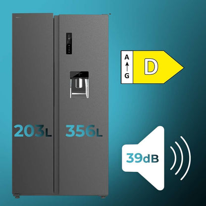 Réfrigérateur Américain De 559 Litres Bolero Coolmarket SBS 562 Dark D. 177 Cm De Hauteur Et 90 Cm De Largeur, Classe D, Système Multi Air Flow, No Frost Total, Moteur Inverter Plus