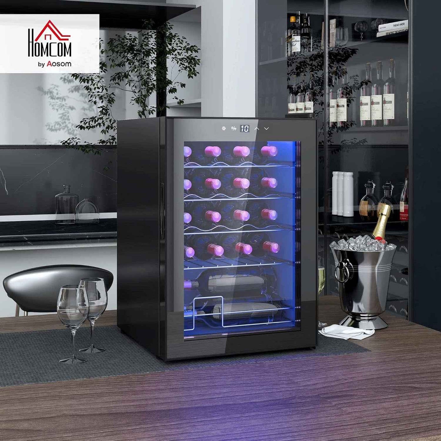 Cave À Vin 20 Bouteilles 53L Réfrigérateur À Vin Silencieux Noir | Porte En Verre, Éclairage LED, Écran Tactile Numérique, Mini Frigo, Contrôle De La Température 5-18°C, Protection UV