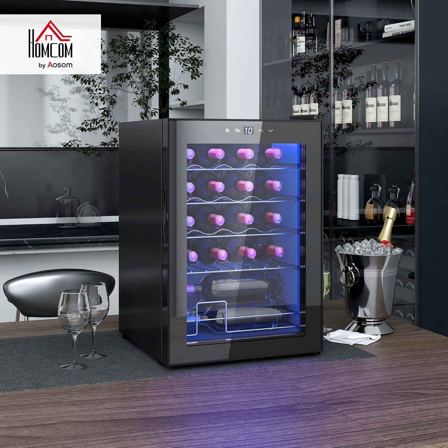 Cave À Vin 20 Bouteilles 53L Réfrigérateur À Vin Silencieux Noir | Porte En Verre, Éclairage LED, Écran Tactile Numérique, Mini Frigo, Contrôle De La Température 5-18°C, Protection UV