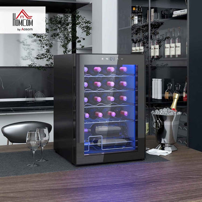 Cave À Vin 20 Bouteilles 53L Réfrigérateur À Vin Silencieux Noir | Porte En Verre, Éclairage LED, Écran Tactile Numérique, Mini Frigo, Contrôle De La Température 5-18°C, Protection UV