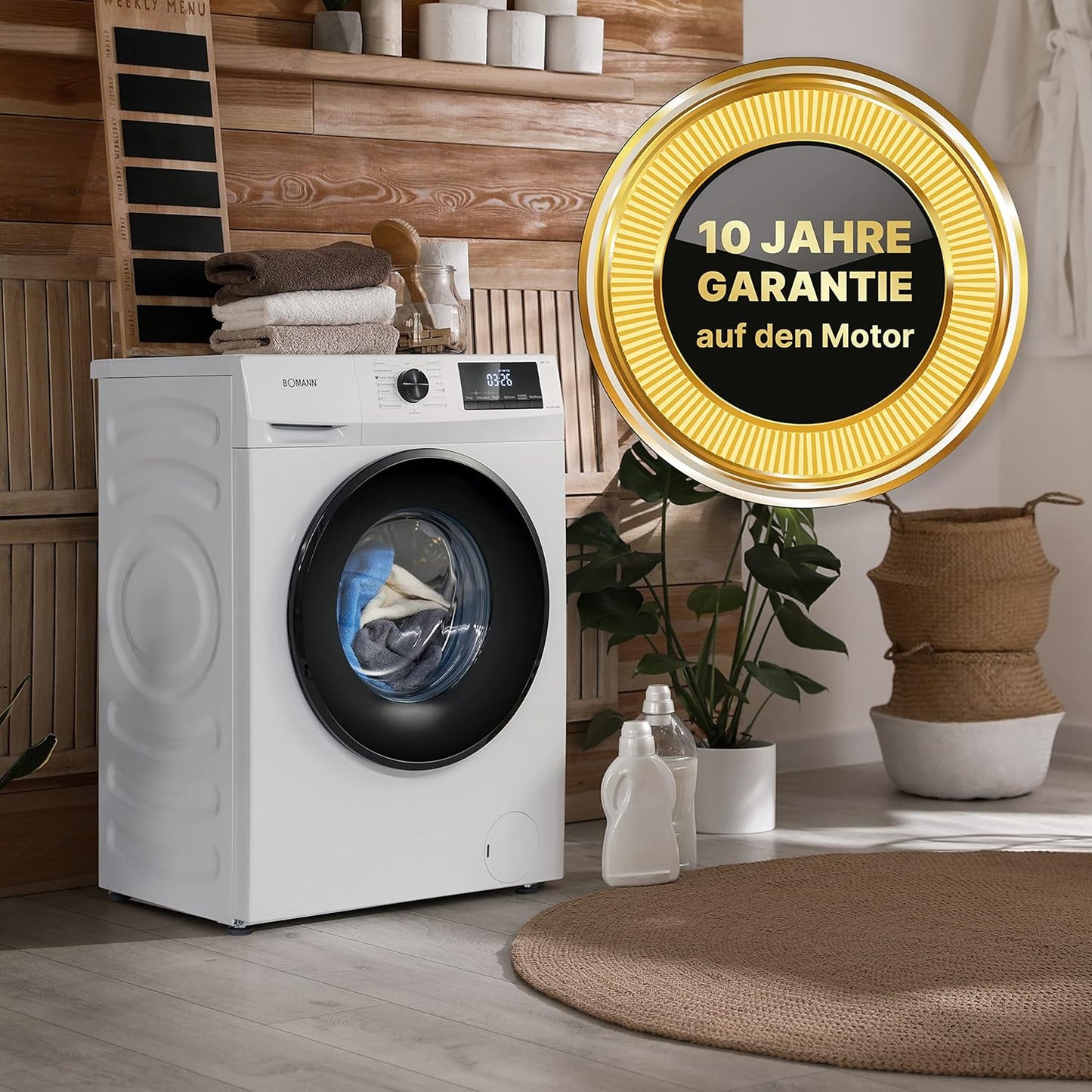 Bomann WA 7174 7Kg Frontlader Waschmaschine, 60 Cm Breit, 1400 U/Min, Fremdkörperfalle, Kindersicherung, Reversierautomatik, 15 Waschprogramme, Weiß