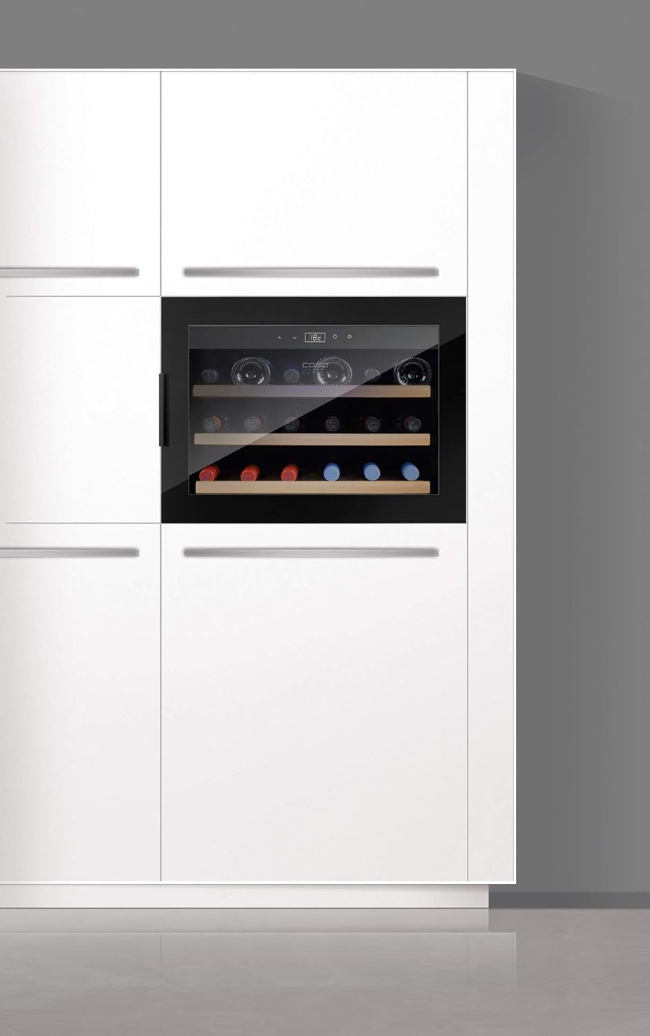 Caso 627 Vin Réfrigérateur Montage Encastré ()/A/44,5 Cm/138 Kwh/An/18 Bouteilles Partie Réfrigérateur/Congélateur Partie Isotherme/Électronique De Température Réglable De 5–20 °C/Noir