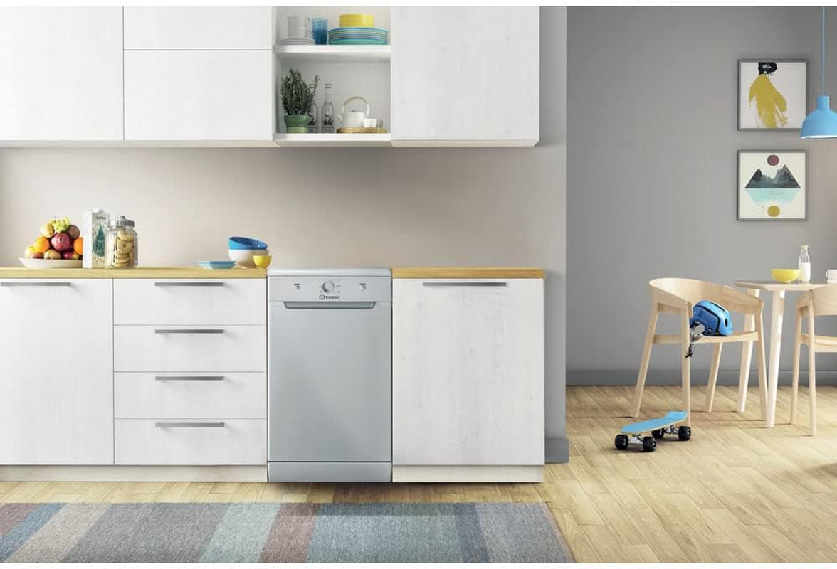 Indesit DSFE 1B10 S Lave-Vaisselle Autonome 10 Places A+ - Lave-Vaisselles (Autonome, Argent, Compact (45 Cm), Argent, Boutons, Rotatif, 1,3 M)