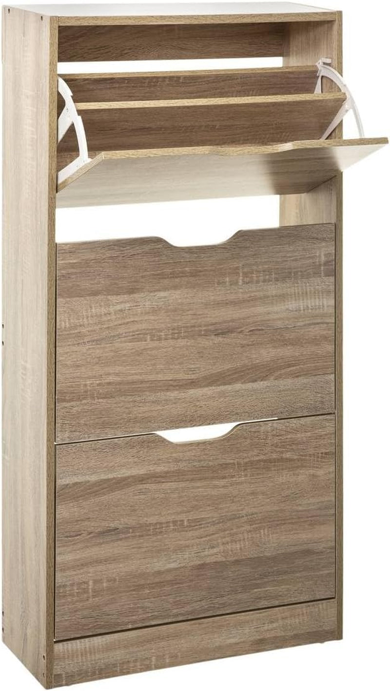 5Five - Meuble Range-Chaussures Drawy 3 Tiroirs Effet Chêne Naturel - 60 X 23 X 119 Cm, Capacité 18 Paires - Pour Entrée, Couloir, Rangement