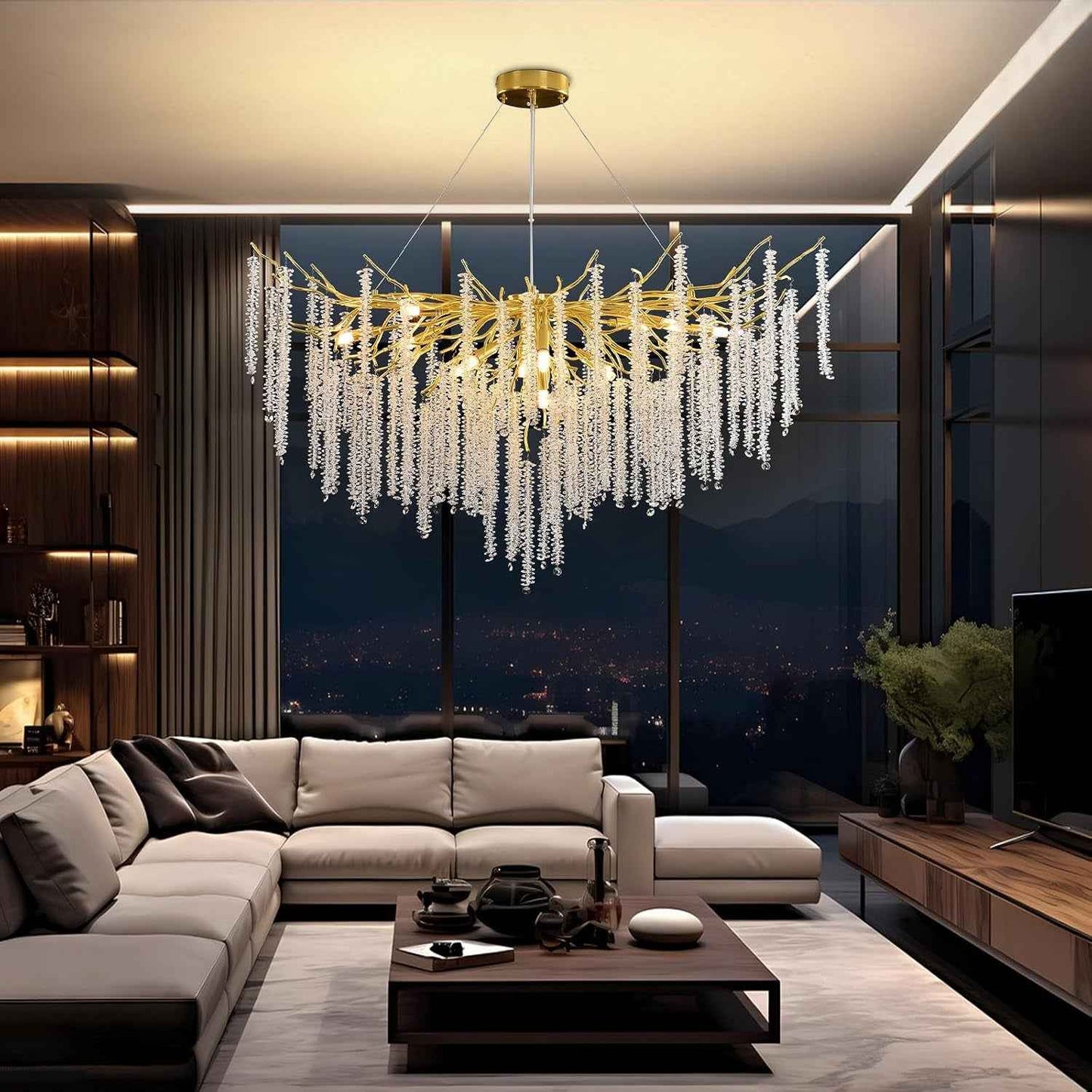 Lustre En Cristal Moderne,G9*12 Luxe Lampe À Pendentif En Cristal Rond,Postmoderne Chandelier Pour Salle À Manger, Cuisine, Salon, Chambre, Couloir, Café, Bar(Doré,G9*12,120Cm)