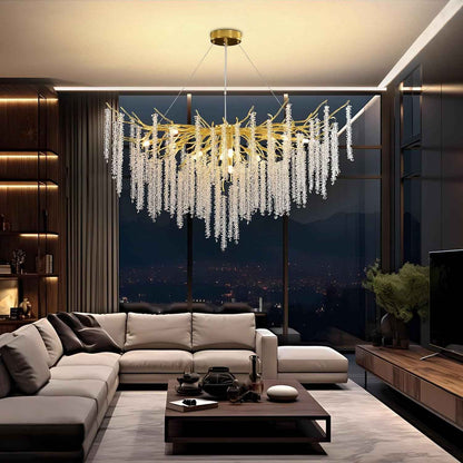 Lustre En Cristal Moderne,G9*12 Luxe Lampe À Pendentif En Cristal Rond,Postmoderne Chandelier Pour Salle À Manger, Cuisine, Salon, Chambre, Couloir, Café, Bar(Doré,G9*12,120Cm)