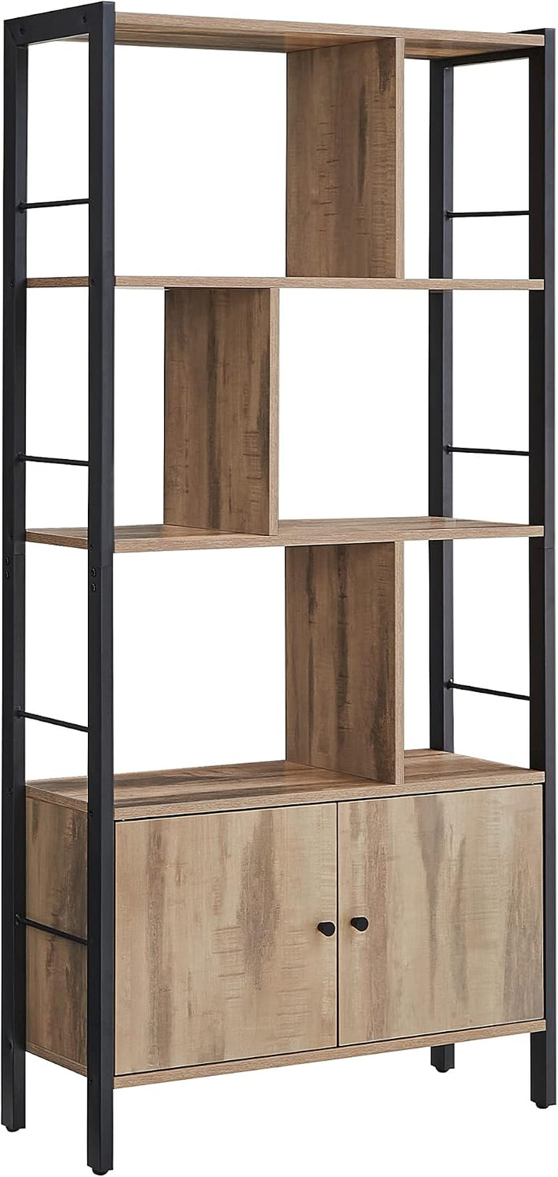 Étagère, Bibliothèque À 4 Niveaux, Meuble De Rangement, Placad, Avec Portes, Grand, Cadre En Acier, Pour Salon, Bureau, Chambre, Style Industriel, Marron Camel Et Noir D'Encre LBC022B50