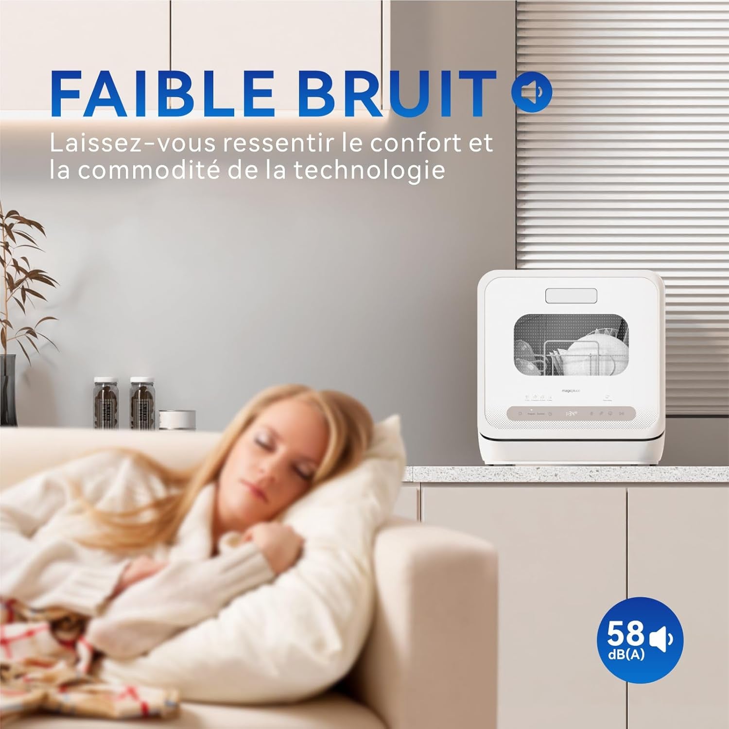 Mini Lave-Vaisselle De Table, Lave-Vaisselle Avec 6+1 Programmes, Départ Différé, Fenêtre De Visualisation, Pour La Maison Et Bureau, 4 Couverts, Avec Raccordement À L'Eau, Blanc
