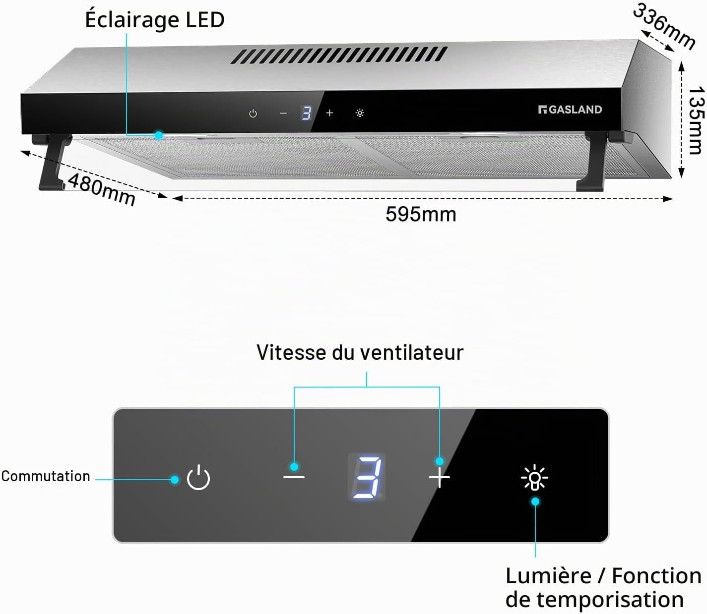 Chef UC60SS Hotte Aspirante Design À Double Moteur 60Cm Hotte Aspirante Silencieuse 333 M³/H Touch Control Hotte Sous Plan Hotte Aspirante Acier Inoxydable Argenté Avec Filtre À Charbon Actif