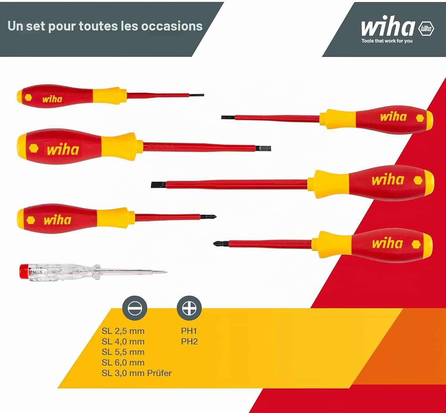 320NK7 Jeu De Tournevis D'Électricien À Fente / Phillips Softfinish 7 Pièces (Import Allemagne)