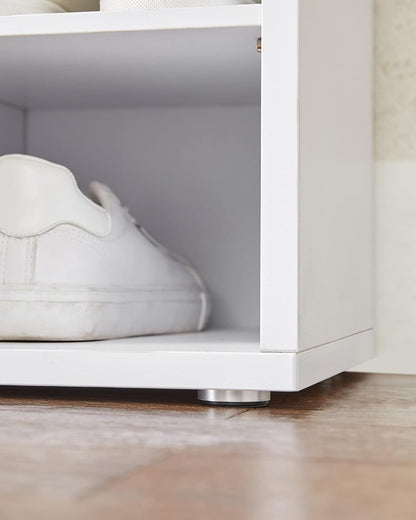 CUSTOS Collection - Banc À Chaussures, Organiseur De Chaussures Avec 15 Compartiments, Siège Rembourré, Pour Entrée, Couloir, Placard, Blanc Nuage Et Gris Tourterelle LHS015WB02
