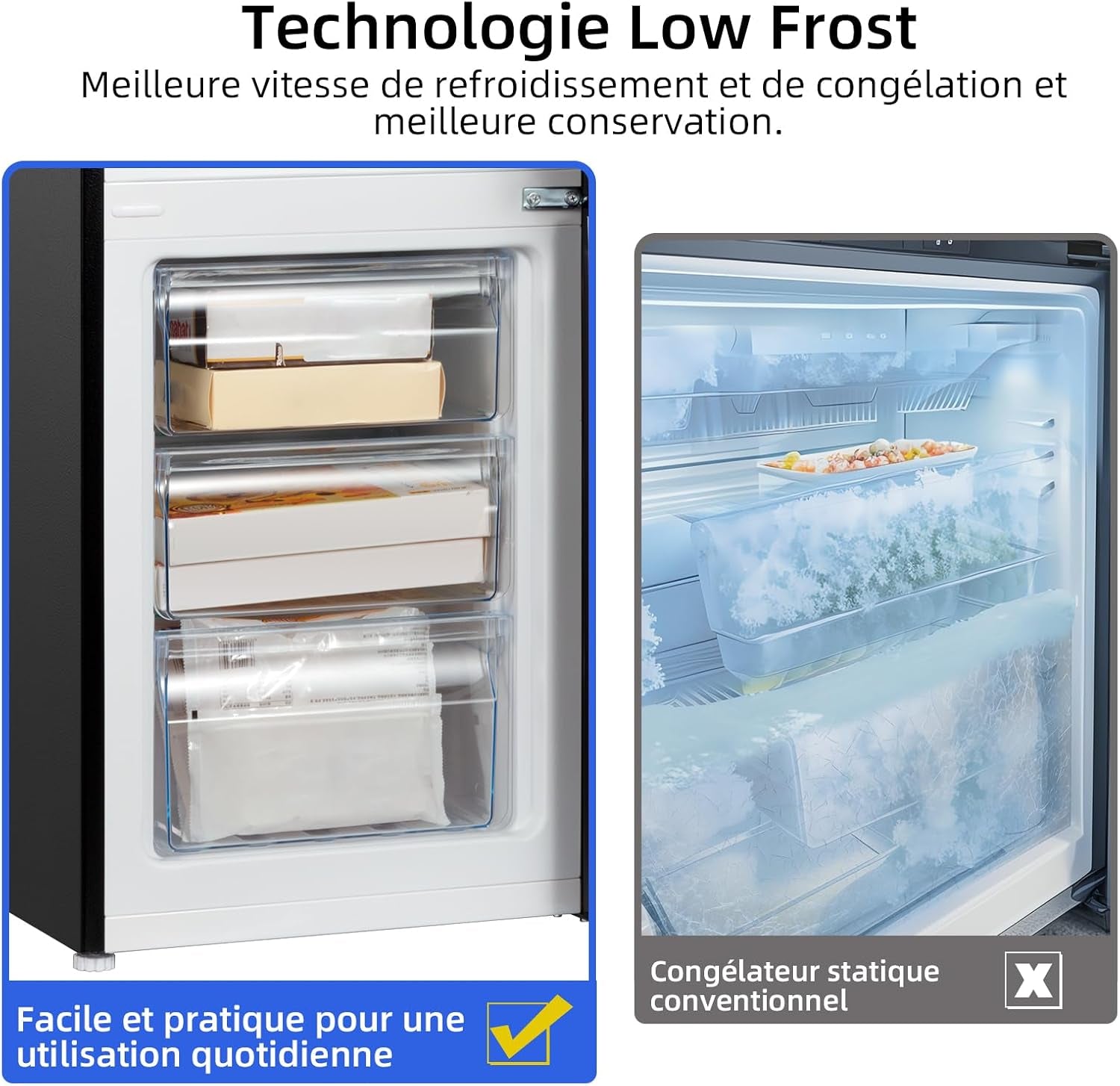 CBM159LEBD Réfrigérateur Congélateur Bas157 Litres (109 + 48) Low Frost, Faible Bruit, Refroidissement Rapide, Faible Emcombrement | Congélateur 4 Étoiles, Éclairage Intérieur LED, Réglage Flexible, Charnière Porte Reversible, Largeur 47Cm
