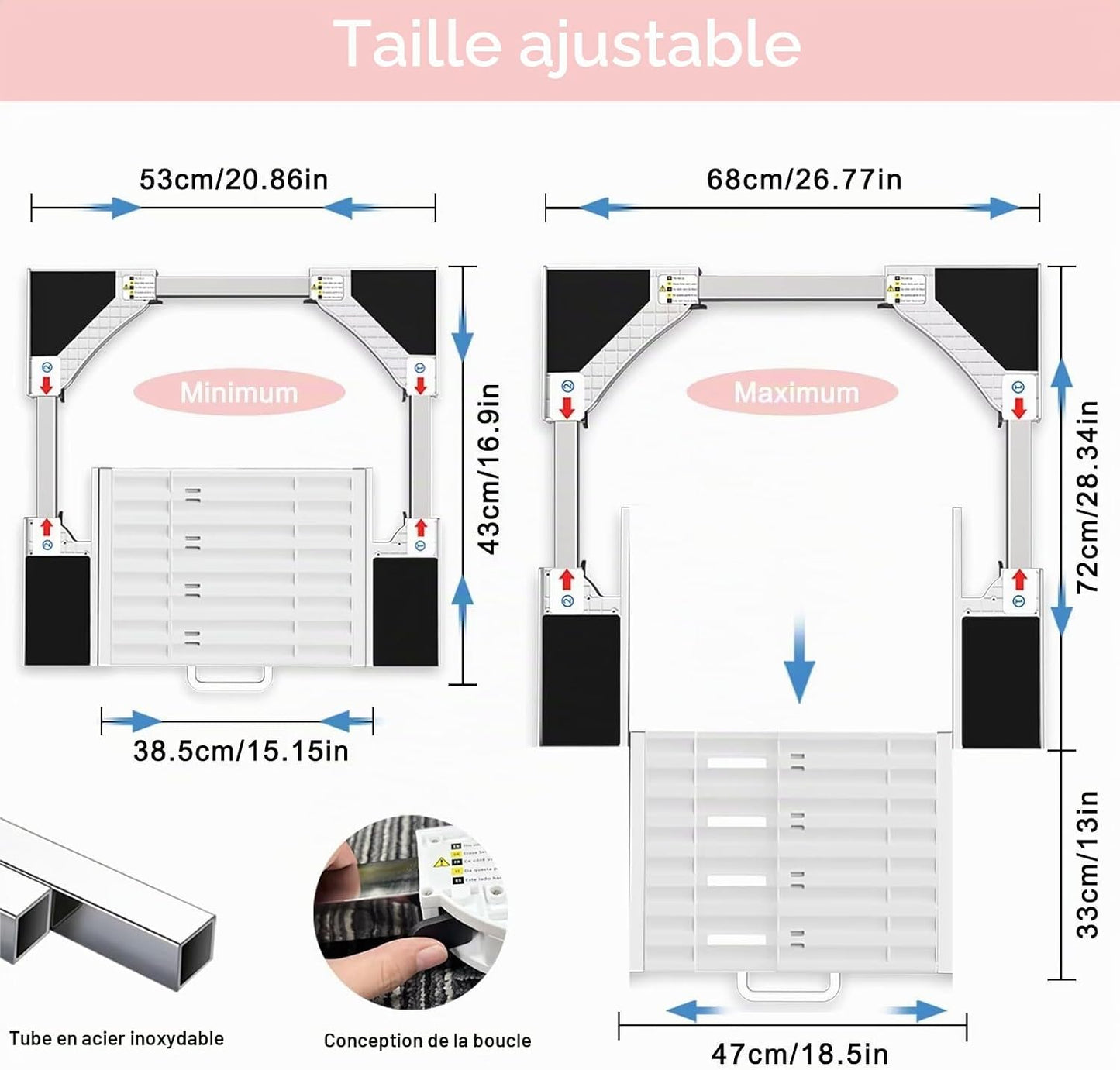 Cadre Intermédiaire Pour Laver Avec Étagère | Cadre De Connexion Universel Pour 53-68 Cm Machine À Laver, Kit Intermédiaire Avec Porte-Serviettes Extensible