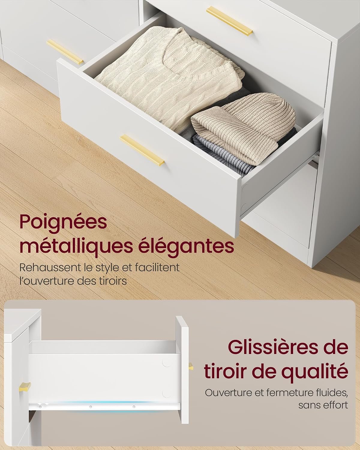 Custos Collection - Commode De Chambre, Armoire À Tiroirs Pour Dressing, Style Moderne, Meuble TV Pour Salon, 9 Tiroirs, 40 X 160,2 X 78 Cm, Blanc Nuage LTS419WB01