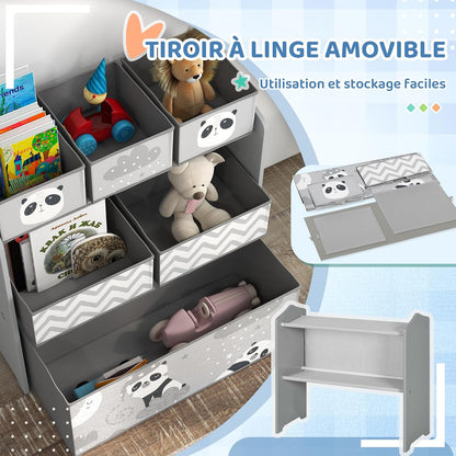 Meuble Rangement Enfant 6 Boîtes Amovibles En Tissu Non Tissé Gris | Rangement Jouet Enfant, Bibliothèque, Organisateur De Jouets Pour Salle De Jeu, Garderie, École, 63 X 30 X 66 Cm