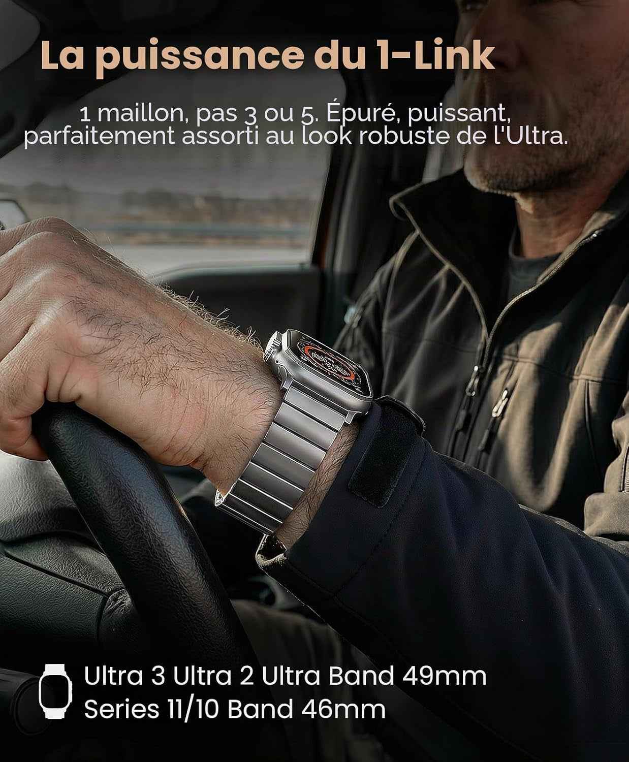 CRNS02 Bracelet En Titane Compatible Avec Apple Watch Ultra 3/2/1 49 Mm & Series 11/10 De 46 Mm – 24 Mm De Largeur, Fermoir Magnétique Réglable En Titane
