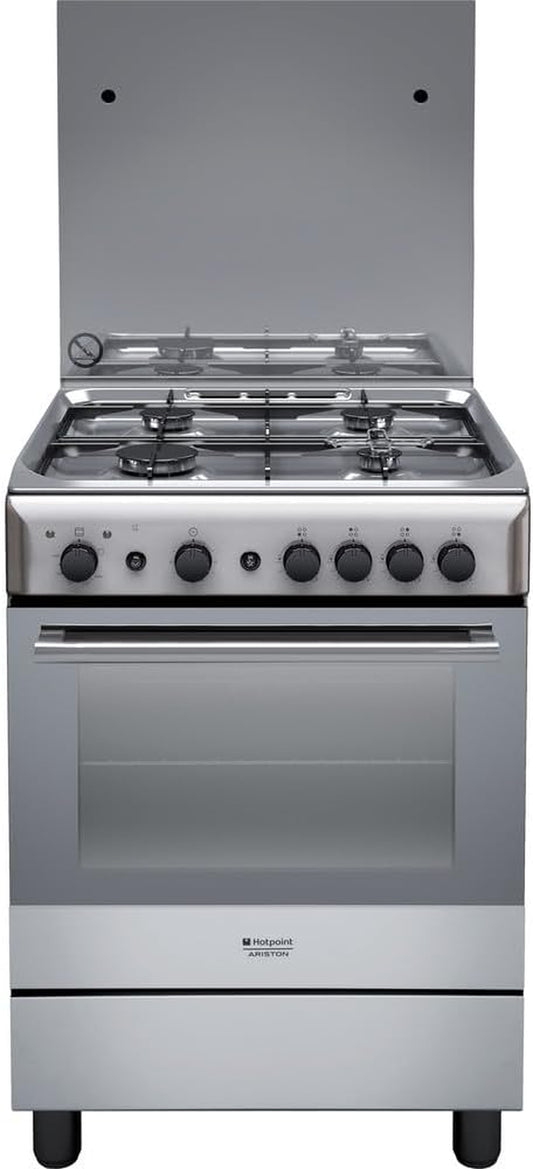 Hotpoint H6GG1F (X) IT Autonome Cuisinière À Gaz a Argent Four Et Cuisinière - Fours Et Cuisinières (Cuisinière, Argent, Boutons, Devant, Cuisinière À Gaz, Moyenne)