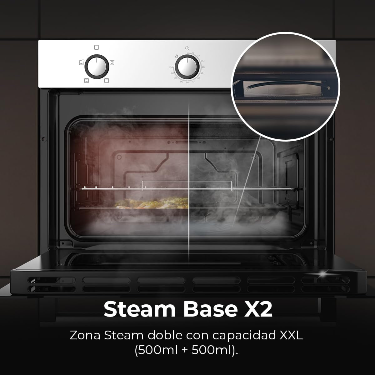 Four Encastrable 45 Cm Bolero Hexa C134500 Inox A. 2600W, Capacité De 56L, Faible Consommation, 4 Fonctions, Minuterie, Nettoyage À La Vapeur, Cuisson À La Vapeur