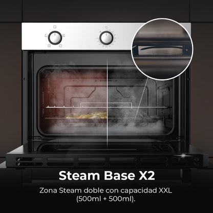 Four Encastrable 45 Cm Bolero Hexa C134500 Inox A. 2600W, Capacité De 56L, Faible Consommation, 4 Fonctions, Minuterie, Nettoyage À La Vapeur, Cuisson À La Vapeur