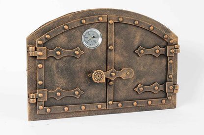 Porte De Four Double En Fonte Avec Thermomètre 500 °C, Avec Loquet De Porte, Aspect Rivet, Porte De Four À Pizza - Four À Pain - Porte De Four En Pierre, 53,2 X 5,5 X 35,5 Cm, Peinture Cuivrée
