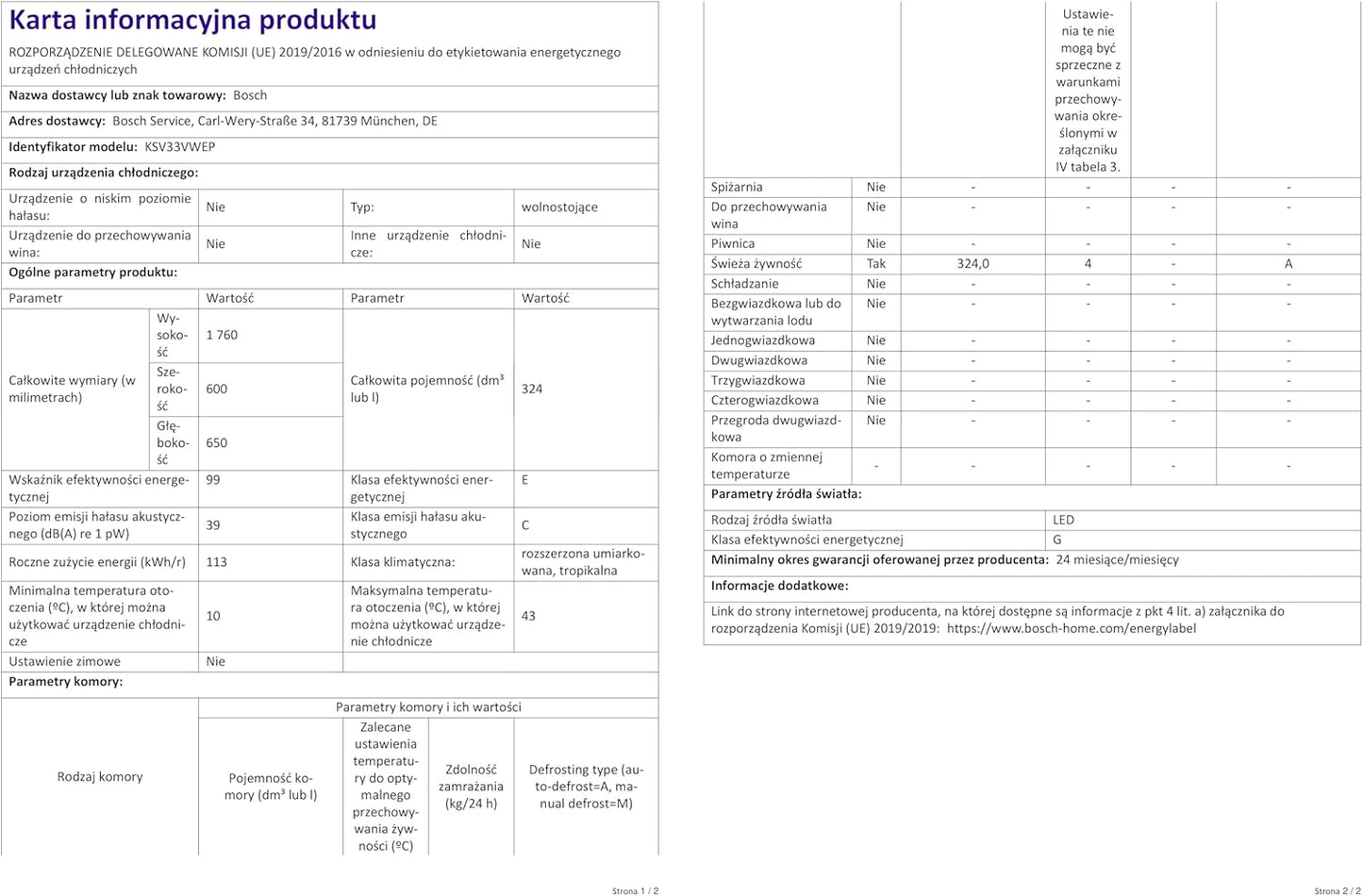 Réfrigérateurs Combinés 267L Froid Statique  54.1Cm E, KIV86VSE0