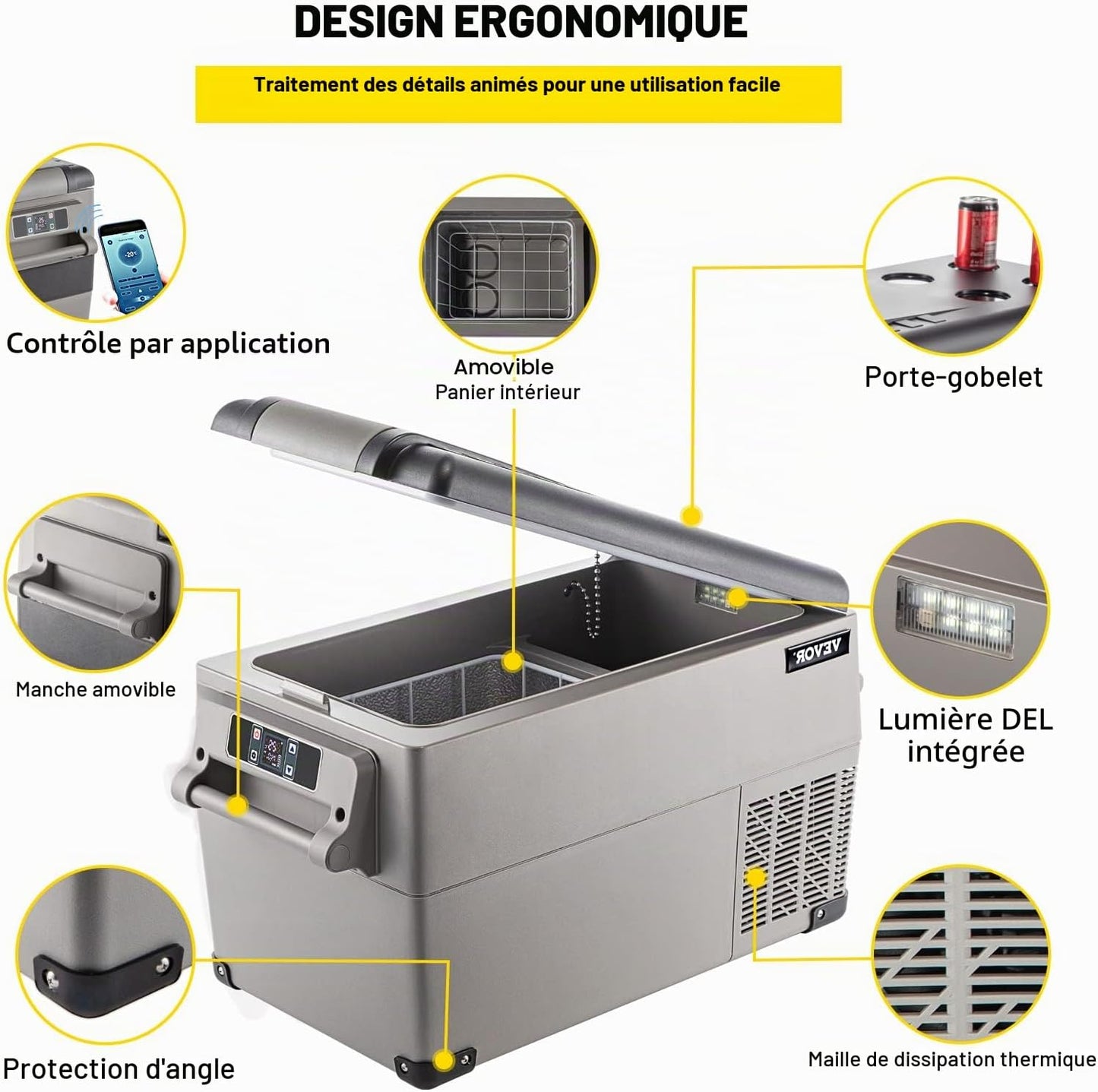 Glacière Électrique Voiture, 35 L, Réfrigérateur Portable À Compression, Mini Frigo, 69,3X34,5X38,1 Cm, Mini Congélateur Avec Écran LCD Numérique -20 À 20 ℃ Pour Maison/Voiture/Camping