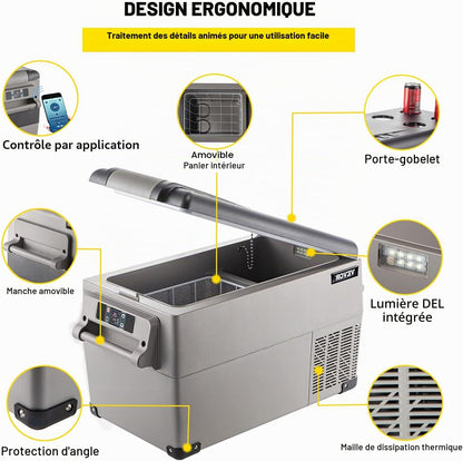 Glacière Électrique Voiture, 35 L, Réfrigérateur Portable À Compression, Mini Frigo, 69,3X34,5X38,1 Cm, Mini Congélateur Avec Écran LCD Numérique -20 À 20 ℃ Pour Maison/Voiture/Camping