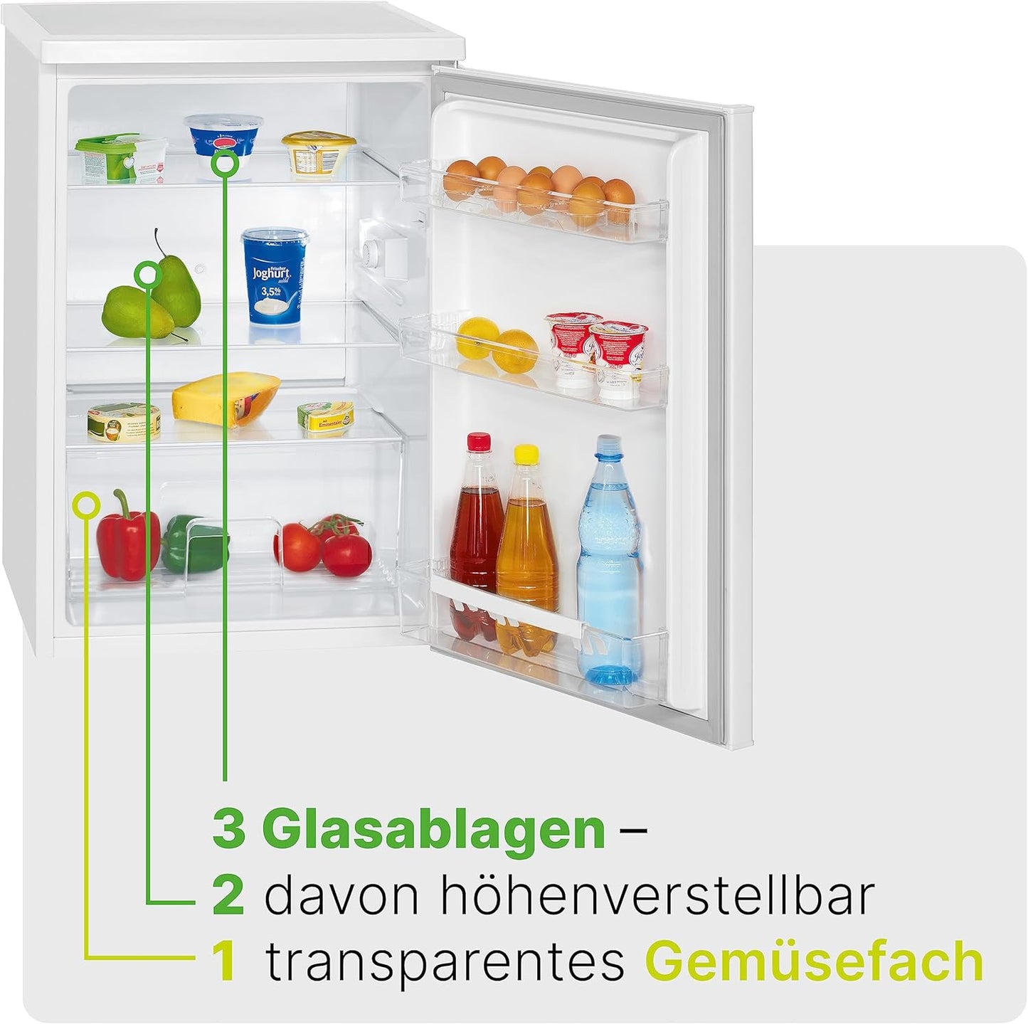 Bomann Réfrigérateur 133L Blanc Vs2185-1-Blanc, Capacité Nette : 133 Litres, Éclairage Intérieur À DEL, Contrôle De La Température En Continu, 3 Clayettes En Verre