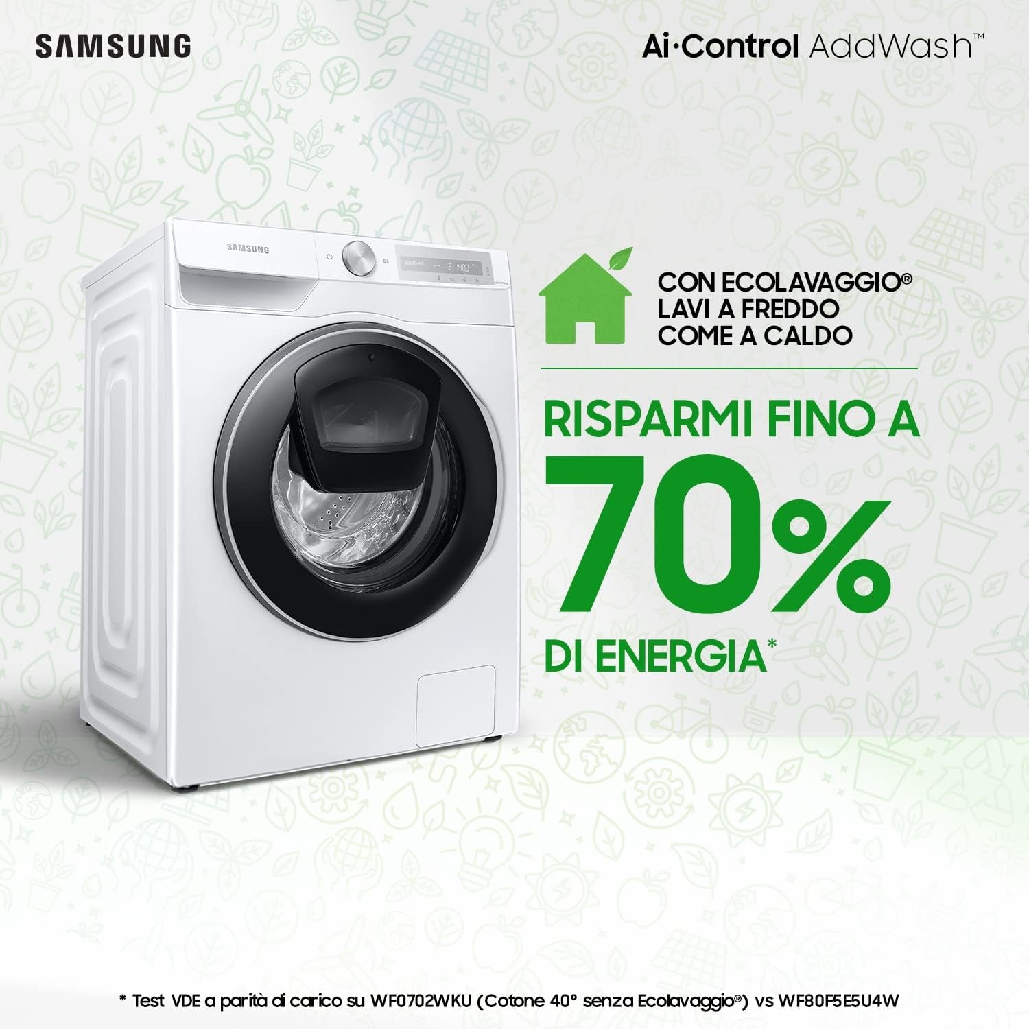 Ai Control Addwash Lave-Linge Avec Échodoseur WW90T684DLH/S3, Libre Installation, 9 Kg, 1400 Tr/Min, Classe A, Wifi, Vapeur, 60 L X 85 H X 55P Cm, Blanc