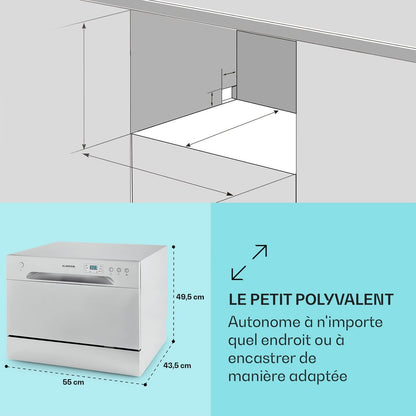Mini Lave Vaisselle Encastrable De 6 Couvert, Lave-Vaisselles Silencieux, 6 Programmes De Lavage, Petit Lave-Vaisselle De Table, Lave Vaisselle Portable, Facile À Installer Pour La Maison