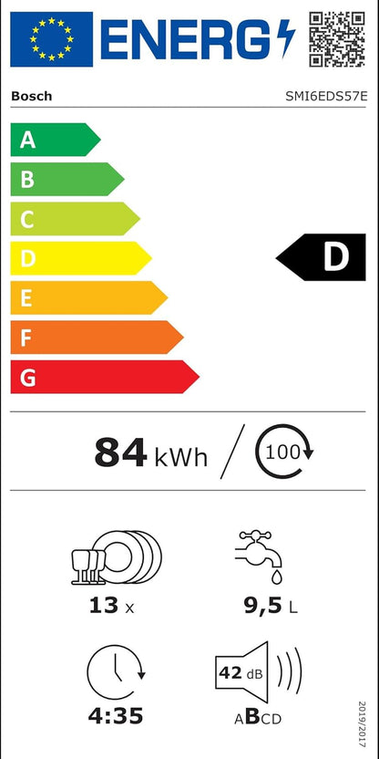 SMI6EDS57E - Série 6 - Lave-Vaisselle Encastrable Avec Bandeau - Home Connect - 13 Couverts - Silence plus 39 Db - Metallic