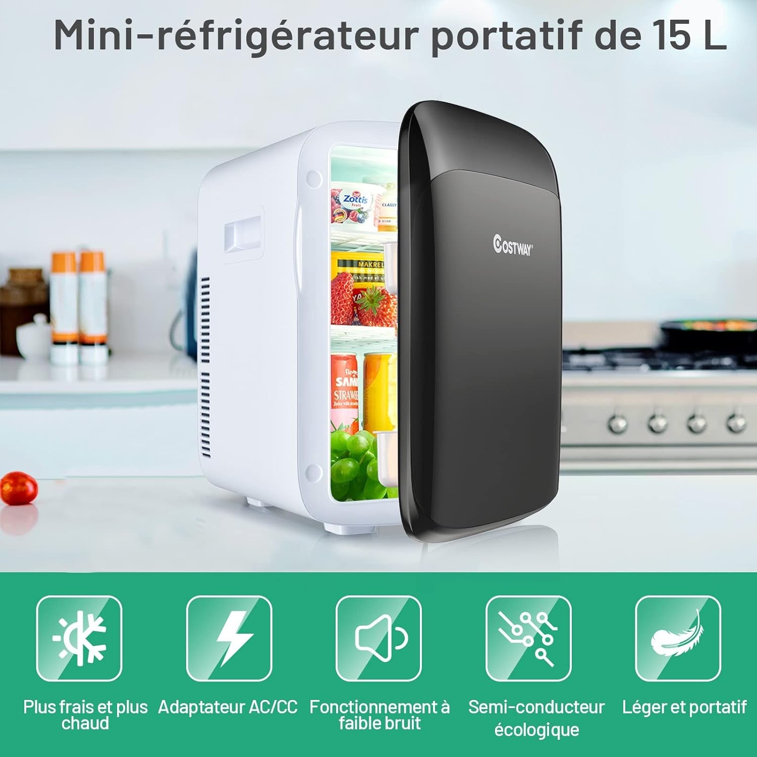 Mini Frigo 15L Mini Réfrigérateur 2 En 1 Fonction De Refroidissement Et De Chauffage, Température -3 ℃ ~ 50 ℃, Mini Frigo Portable 76 Kwh/An Pour Maison/Voiture (Noir)