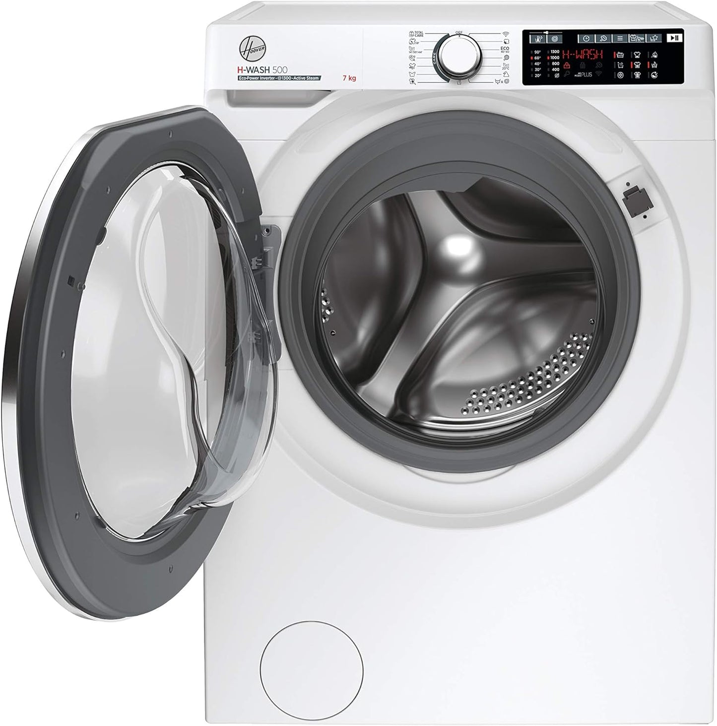 HW4 37AMC/1-S H-WASH 500 Machine À Laver Intelligente 7 Kg, 1300 Tours, Wi-Fi + Bluetooth, Charge Avant, Fonction Vapeur, Moteur Onduleur, 60 X 45 X 85 Cm, Blanc, Classe A